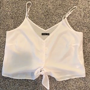 Black and white flowy crop top with tie front